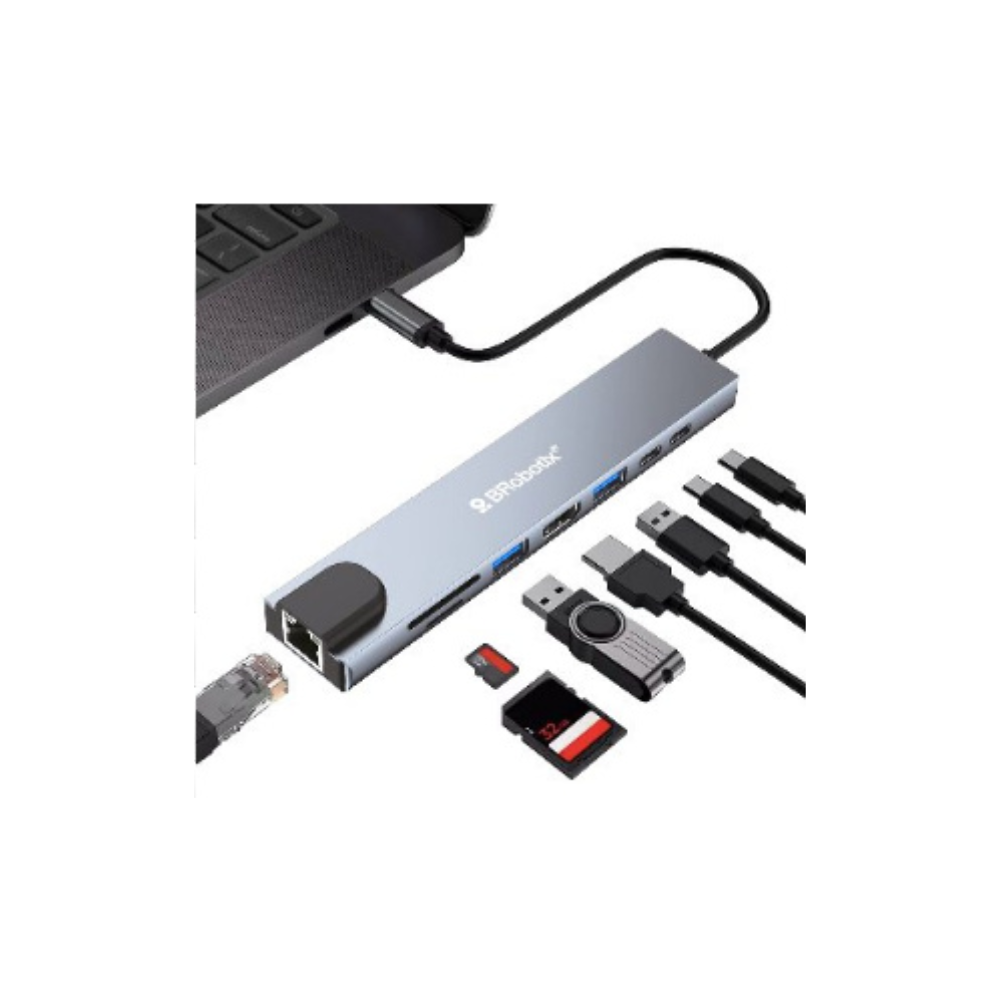Docking Station USB-C Brobotix 6000700 8 Entradas: HDMI / RJ45 Gigabit / 2 USB-A / 2 USB-C / SD / Micro SD - Imagen 2