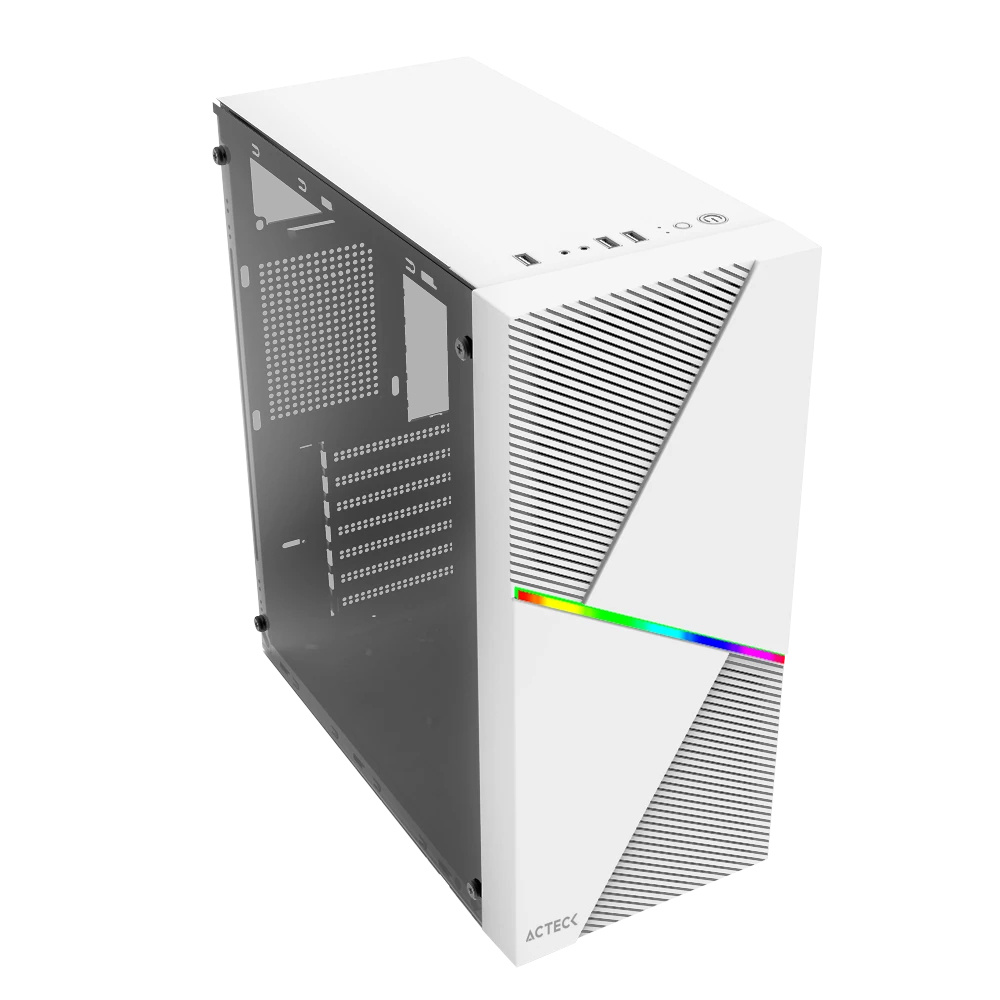 Gabinete Acteck Draco GM450 / Media Torre / Max MB ATX Fuente ATX 500 W / 2xUSB 2.0 + 1xFan / Panel Izq Cristal + Frente Asimétrico RGB Diagonal / Blanco / AC-935722 - Imagen 3