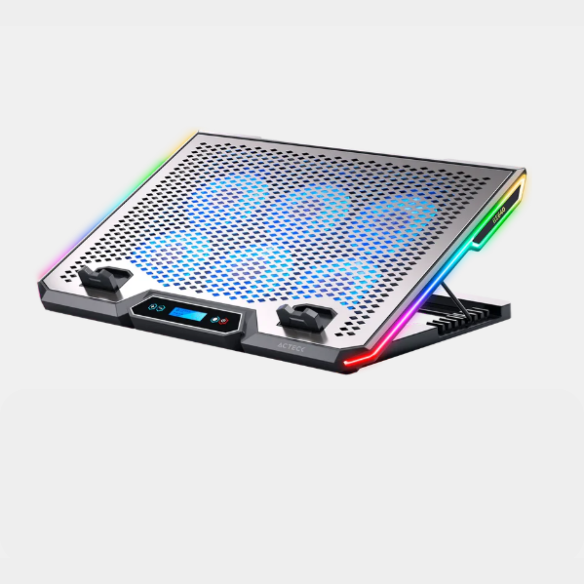 Base Enfriadora Para Laptop 17″ / Acteck Froost Zero BE640 Aluminio ABS / 6 Ventiladores x 70 mm / Control De Velocidad / 2 Puertos USB 2.0 / 8 Niveles De Ajuste / RGB / Elite Aluminio / Color Negro / AC-940788