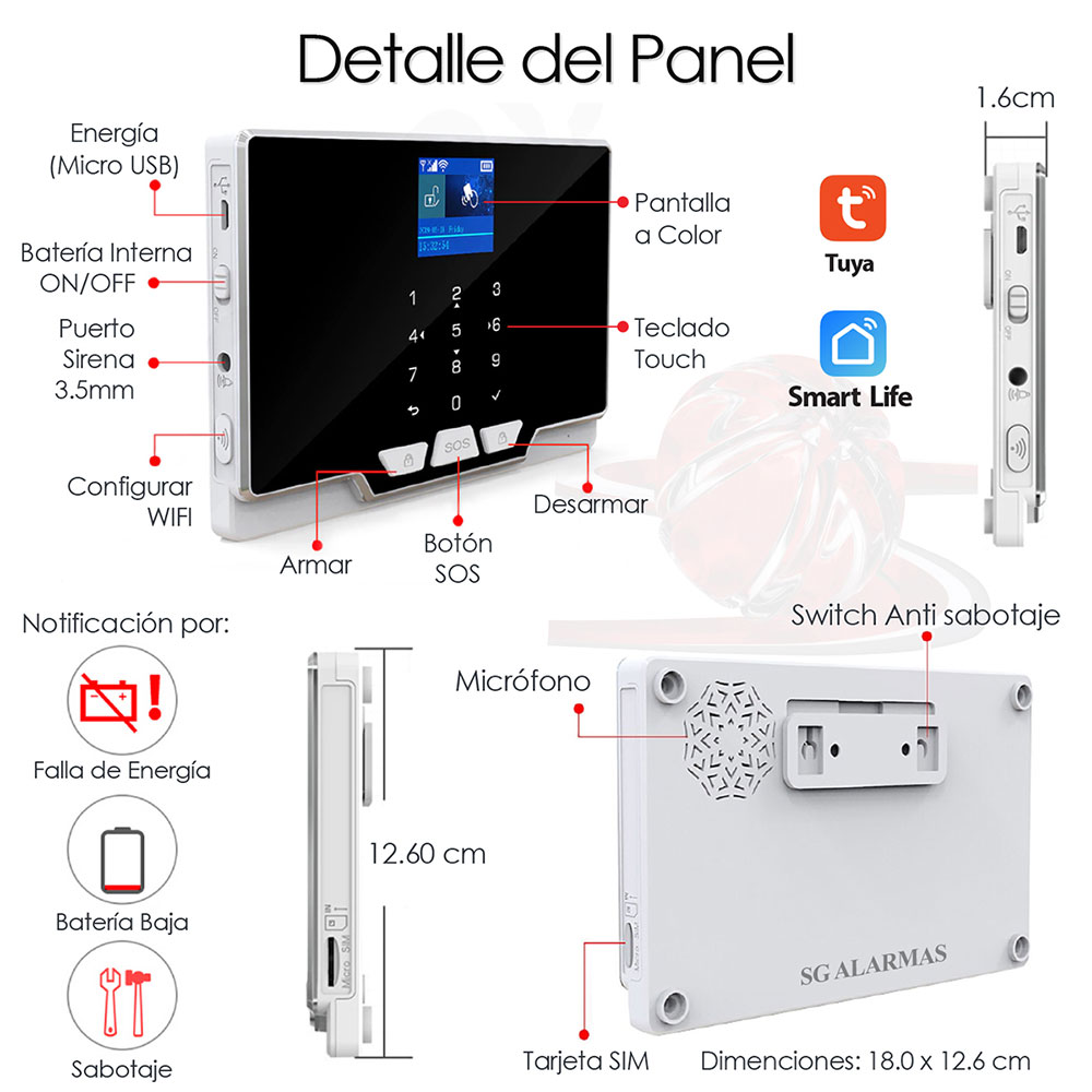 Alarma WiFi GSM APP TUYA Touch Sin Sensores 92-0 - Imagen 9