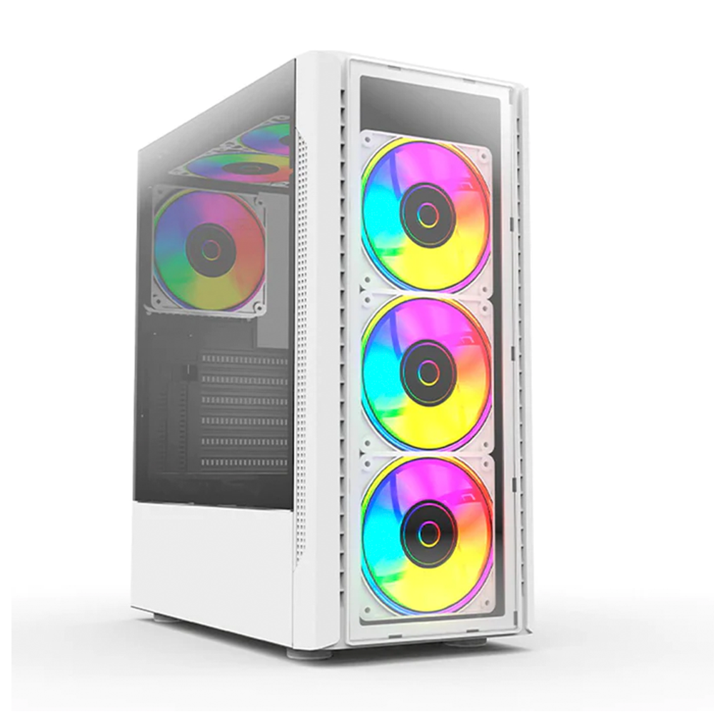 Gabinete Balam Rush BR-935975 Dragonfly II Crystal GM745 Mini Tower Con Ventana, Sin Fuente, USB 3.0/2.0, 4 Ventiladores RGB Instalados, Blanco, ATX