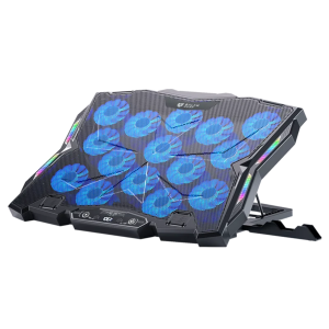 Base Enfriadora Para Laptop 17″ / Balam Rush Eolox Frost EF740 ABS / 2 Ventiladores x 50 mm / 2x 60 mm / 4x 70 mm / 1x 80 mm / 1 Puerto USB -C / Soporte Para Celular / 7 Niveles De Ajuste / RGB / Color Negro / BR-941136