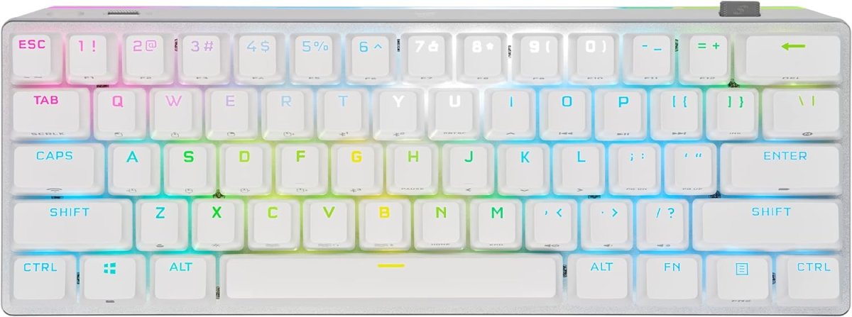Teclado mecánico inalámbrico Corsair K70 Pro Mini Wireless/switch Cherry MX Red/retroiluminación RGB/blanco, CH-9189110-NA