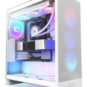Gabinete NZXT H7 Flow RGB con Ventana, Midi-Tower, E-ATX/ATX/Micro-ATX/Mini-ITX, USB 3.2, sin Fuente, 3 Ventiladores RGB Instalados, Blanco