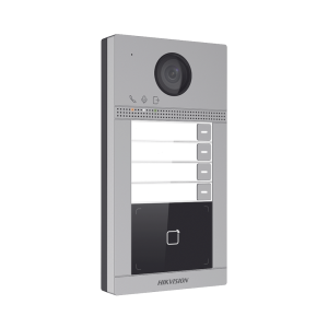Videoportero Hikvision DS-KV8413-WME1(C) 2MP/Llamada y Apertura Remota Desde APP Hik-Connect/POE/Exterior IP65+Antivandalico IK08/4 Departamentos/Apertura Con Tarjeta/Soporta 2 Puertas y Hasta 6 Monitores
