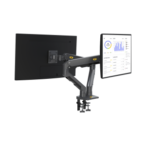 Syscom Brazo de Escritorio para 2 Monitores 27″ – 34″, hasta 16kg, Negro