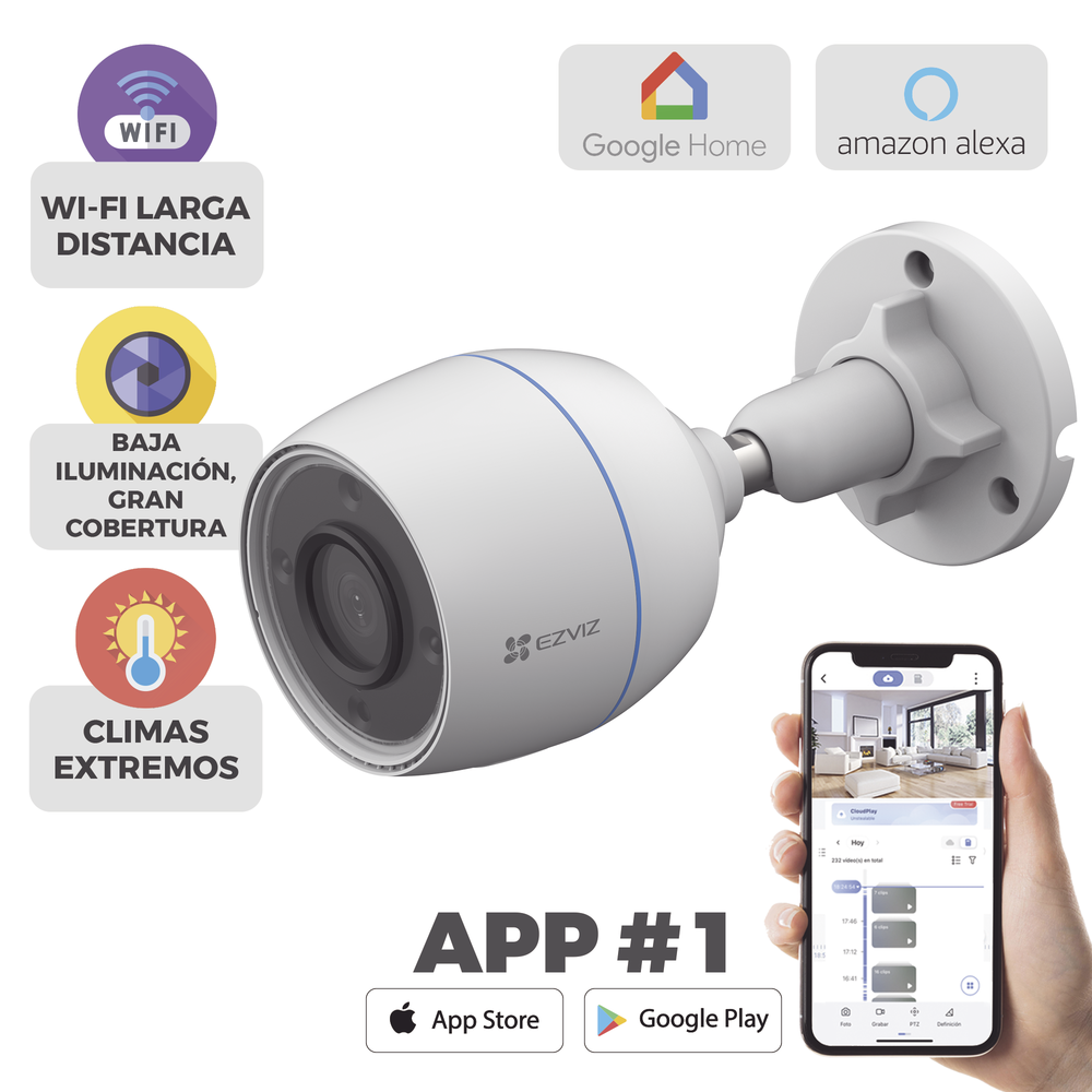 Camara Bala WIFI Ezviz CS-H3C, 2MP/ Deteccion Humana/ Microfono Integrado/ Micro SD/ Excelente Vision Nocturna/ Exterior