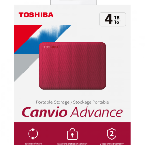 Disco Duro Externo USB 3.2, 4TB Toshiba Canvio Advance V10 Rojo 2.5″, HDTCA40XR3CA