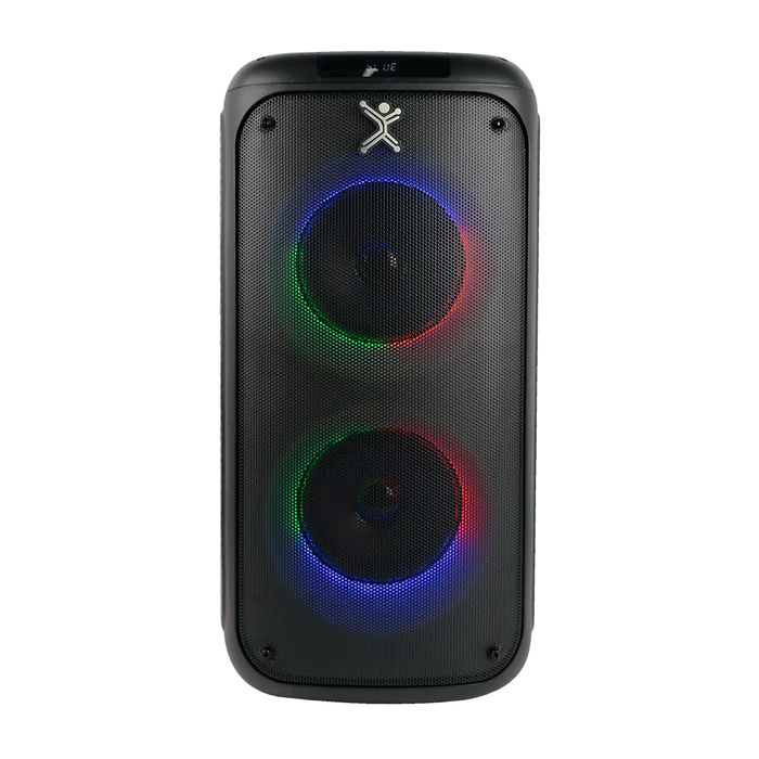 Bocina Portátil Inalámbrica Perfect Choice PC-112716 / Bafle Dual 5″ Bluetooth / Color Negro / C/Micrófono / RGB / 5VCC 2A / 3000 mAh