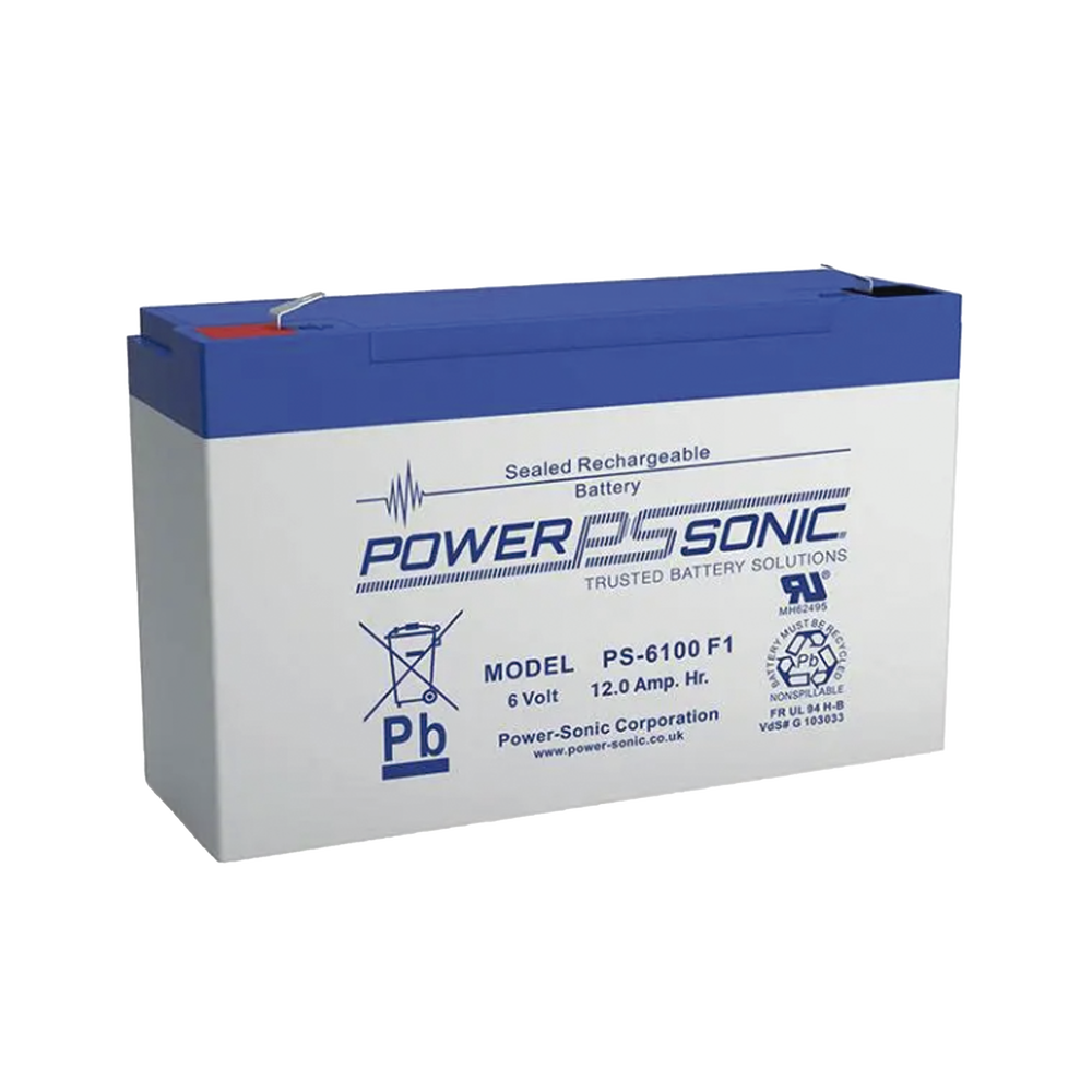 Bateria de Respaldo 6V, 12AH, Power Sonic PS-6100-F2 AGM/VRLA, 5 Años Vida Util, Terminales F2, Reconocida UL